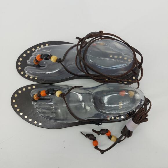 Zara Sandals US 8 EUR 39 Lace Up with Beads Studded Leather - Picture 3 of 16